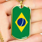 Brazil Flag Necklace Brazilian Flag Stainless Steel or 18k Gold Dog Tag 24" - Express Your Love Gifts