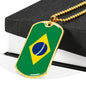 Brazil Flag Necklace Brazilian Flag Stainless Steel or 18k Gold Dog Tag 24" - Express Your Love Gifts