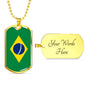 Brazil Flag Necklace Brazilian Flag Stainless Steel or 18k Gold Dog Tag 24" - Express Your Love Gifts