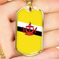 Brunei Flag Necklace Brunei Flag Stainless Steel or 18k Gold Dog Tag 24" - Express Your Love Gifts