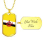 Brunei Flag Necklace Brunei Flag Stainless Steel or 18k Gold Dog Tag 24" - Express Your Love Gifts