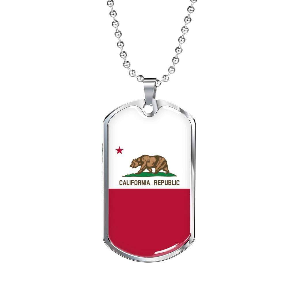 California Flag Pendant Stainless Steel or 18k Gold Dog Tag Necklace 24" Chain - Express Your Love Gifts