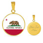 California State Flag Necklace Stainless Steel or 18k Gold Circle Pendant 18-22" - Express Your Love Gifts