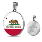 California State Flag Necklace Stainless Steel or 18k Gold Circle Pendant 18-22" - Express Your Love Gifts