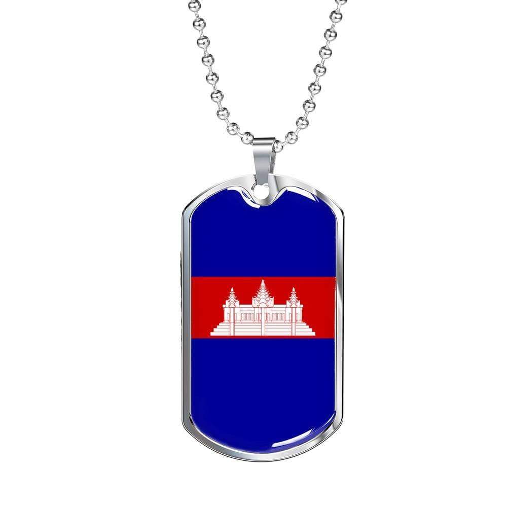 Cambodia Flag Necklace Cambodia Flag Stainless Steel or 18k Gold Dog Tag 24" - Express Your Love Gifts