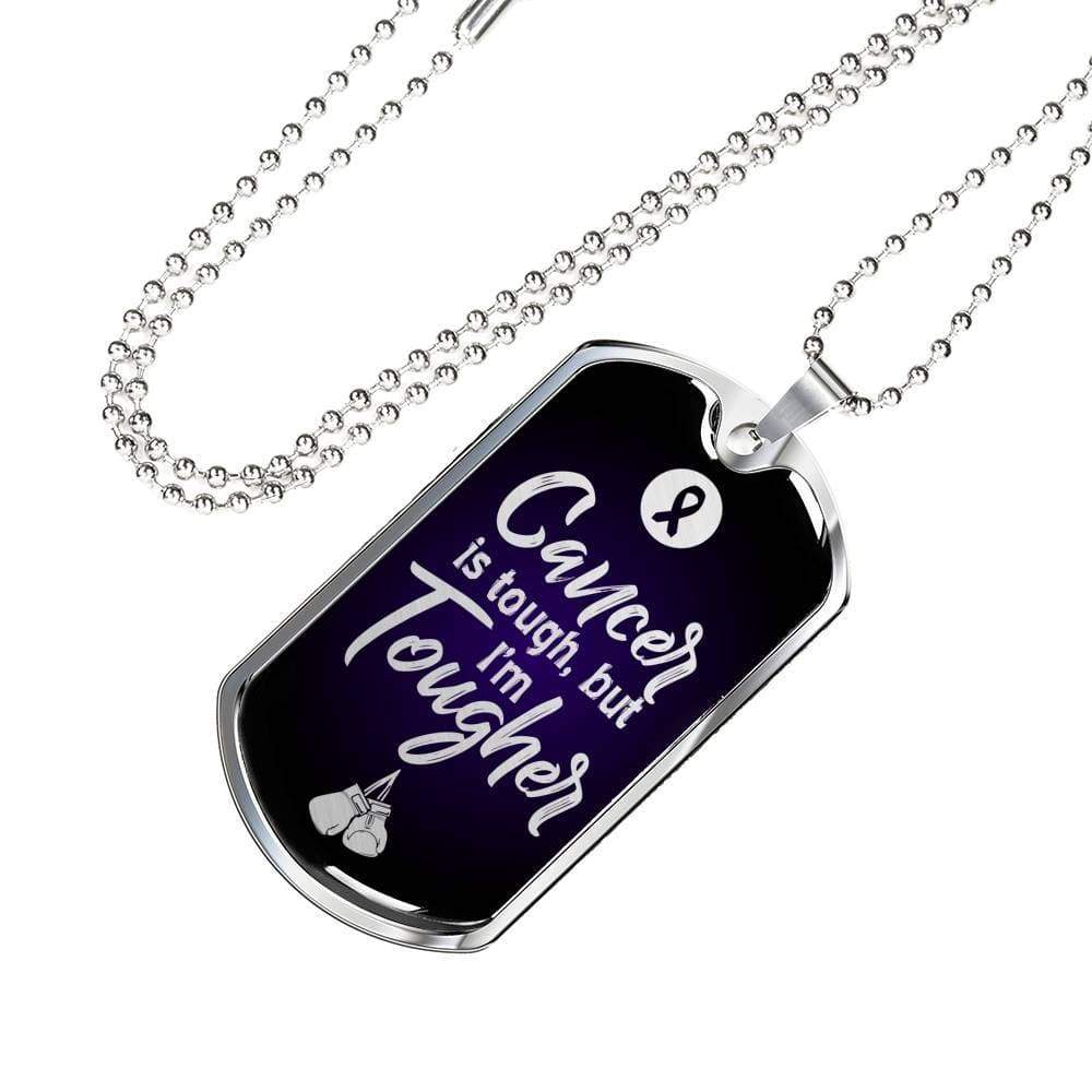 Cancer Awareness Necklace Tougher Than Stainless Steel or 18k Gold Dog Tag 24" - Express Your Love Gifts
