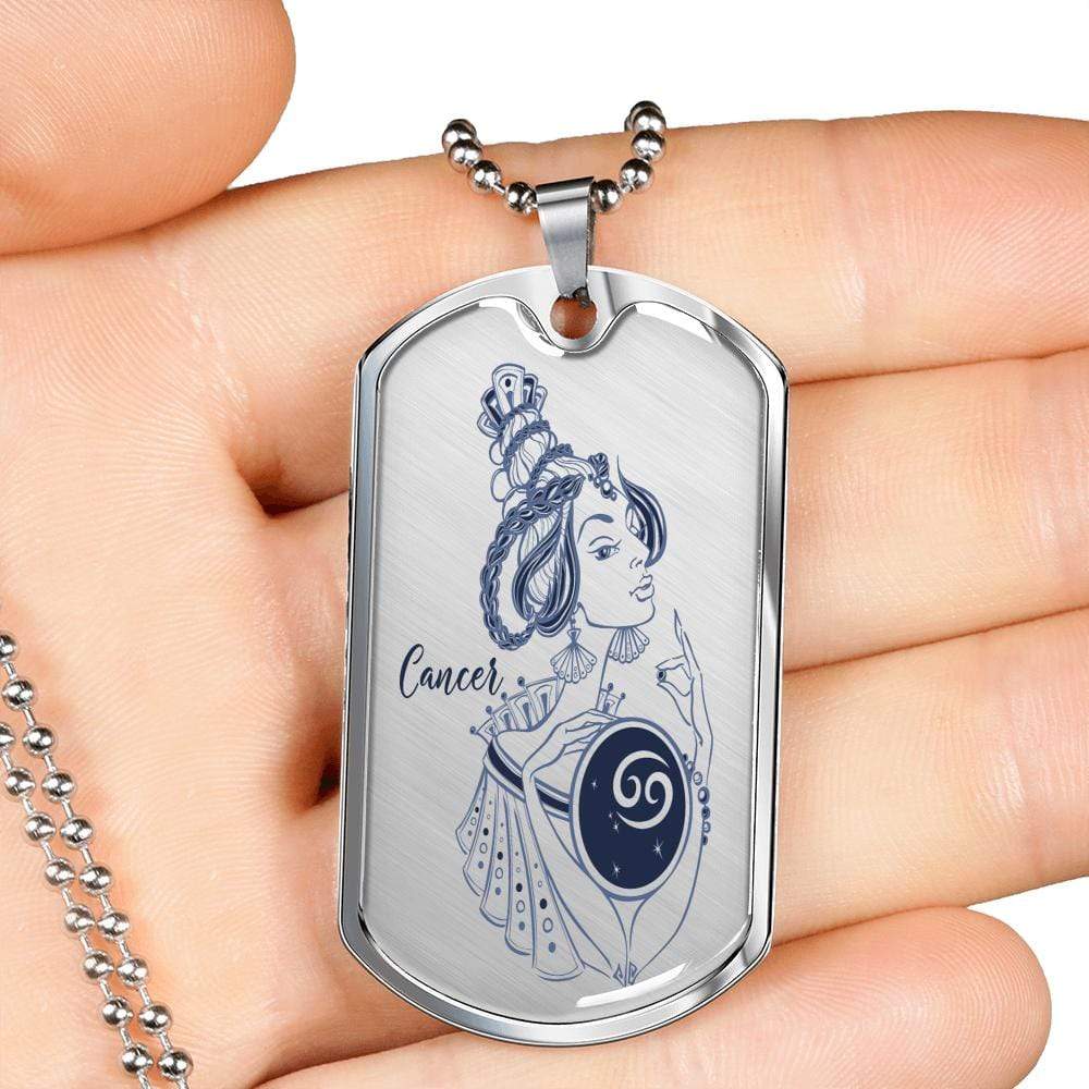 Cancer Constellation Horoscope Zodiac Dog Tag Stainless Steel or 18k Gold 24" Chain - Express Your Love Gifts