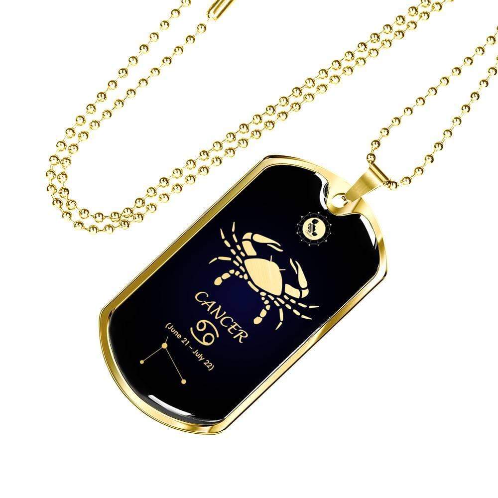Cancer Constellation Horoscope Zodiac Necklace 18k Gold Stainless Steel Dog Tag 24"-Express Your Love Gifts