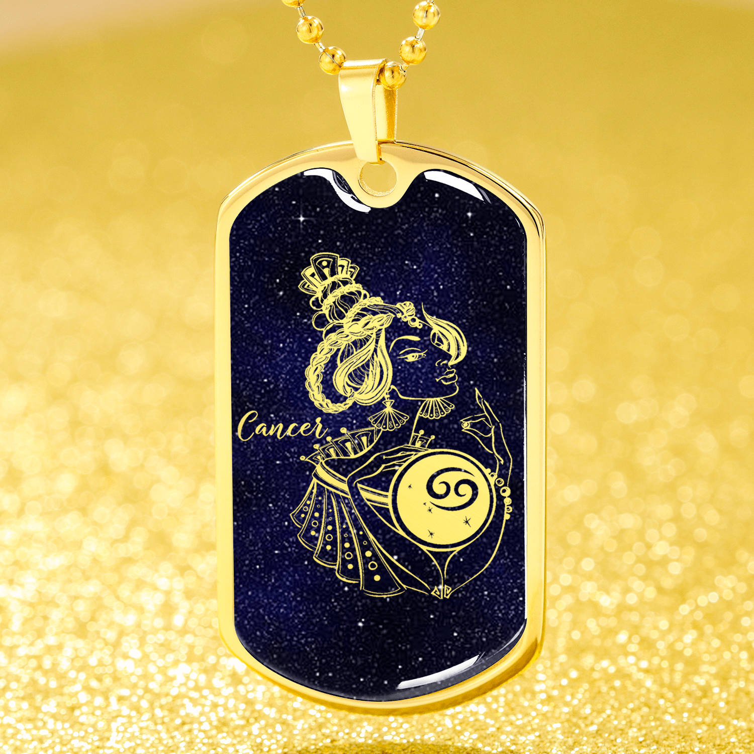 Cancer Necklace Constellation Night Sky Stainless Steel or 18k Gold Dog Tag 24" - Express Your Love Gifts
