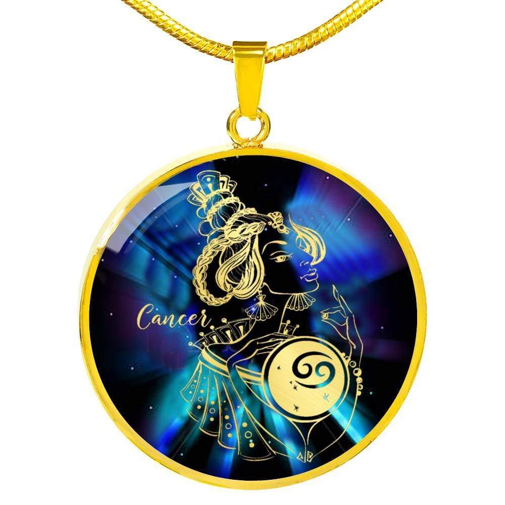 Cancer Purple Galaxy Zodiac Necklace Stainless Steel or 18k Gold Circle Pendant - Express Your Love Gifts