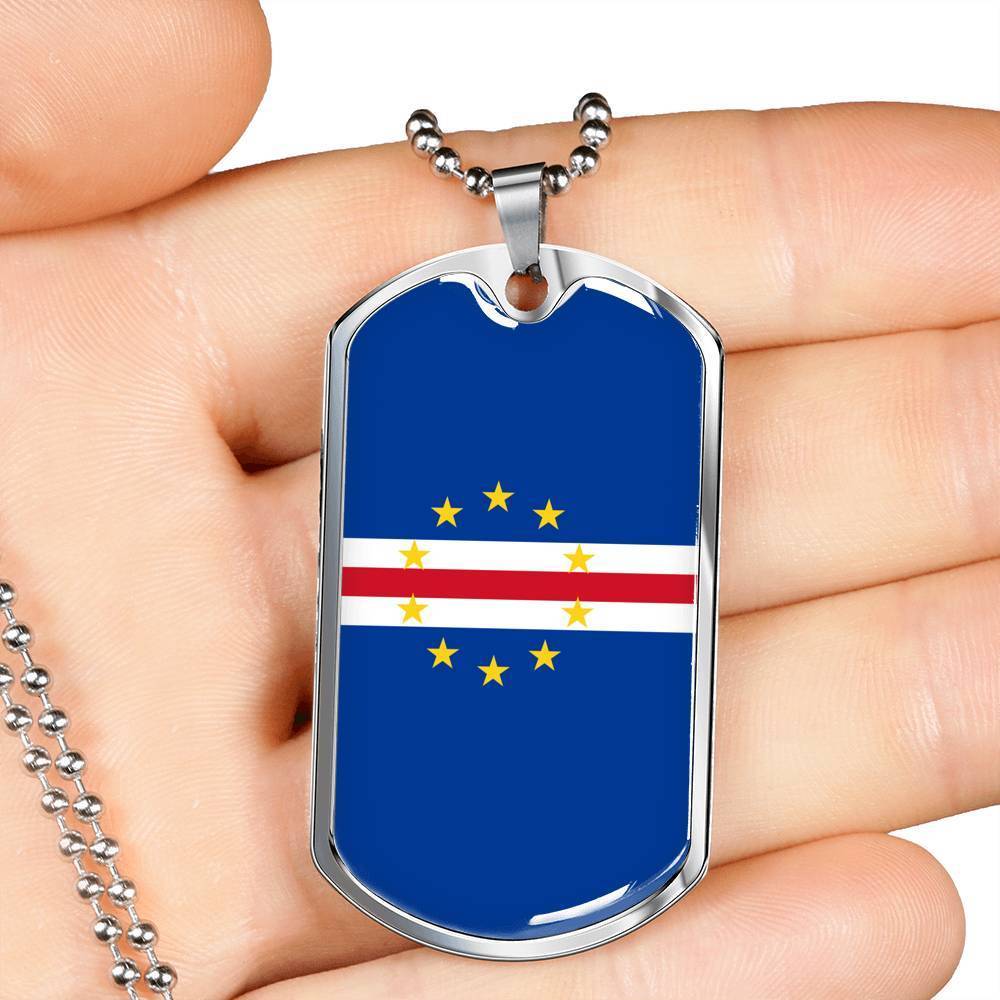 Cape Verde Flag Necklace Cape Verde Flag Stainless Steel or 18k Gold Dog Tag 24" - Express Your Love Gifts