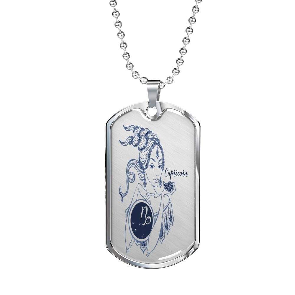 Capricorn Constellation Horoscope Zodiac Dog Tag Stainless Steel or 18k Gold 24" Chain - Express Your Love Gifts