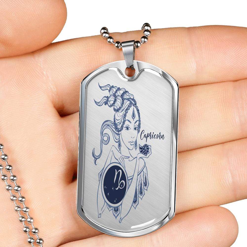 Capricorn Constellation Horoscope Zodiac Dog Tag Stainless Steel or 18k Gold 24" Chain - Express Your Love Gifts