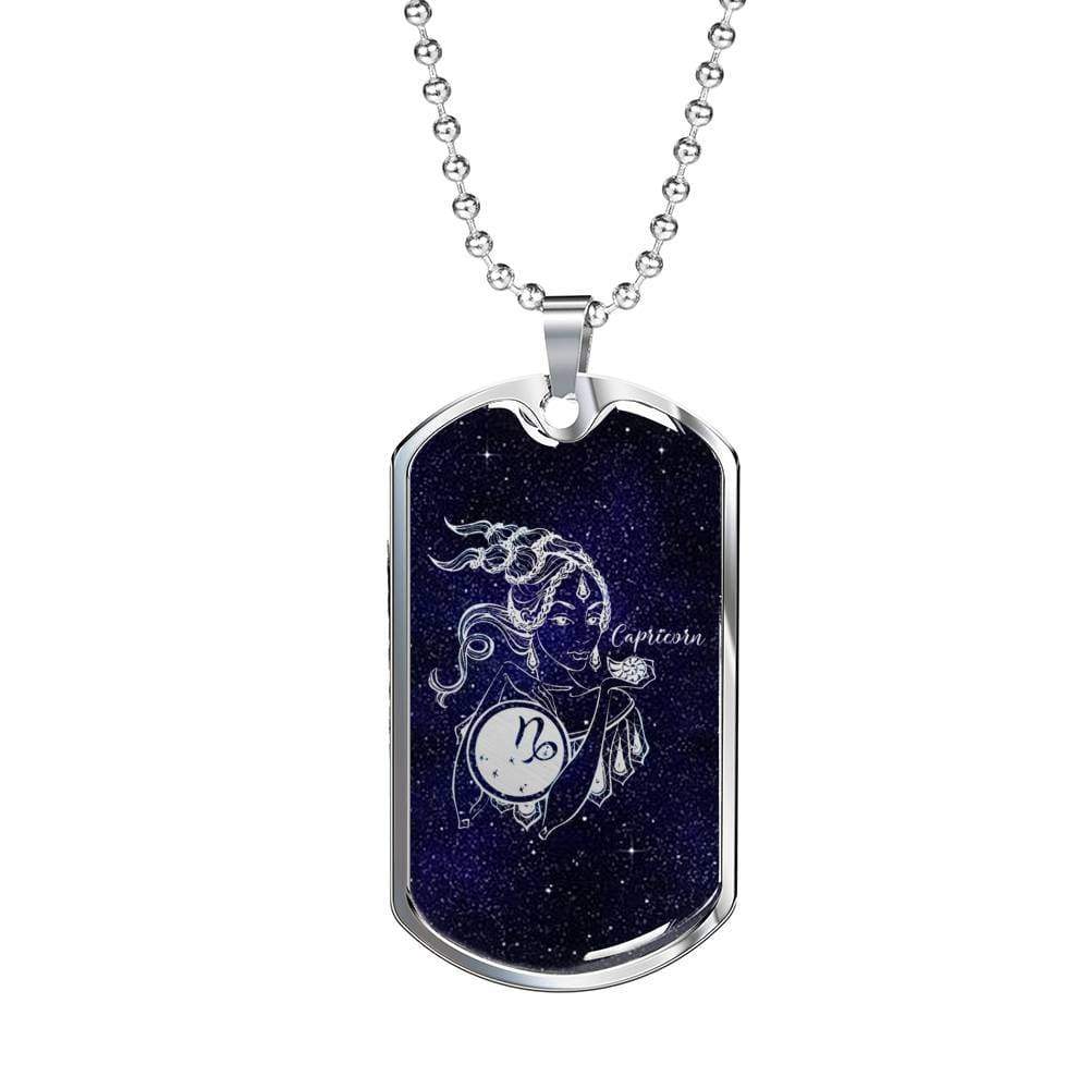 Capricorn Necklace Constellation Night Sky Stainless Steel or 18k Gold Dog Tag 24" Chain - Express Your Love Gifts
