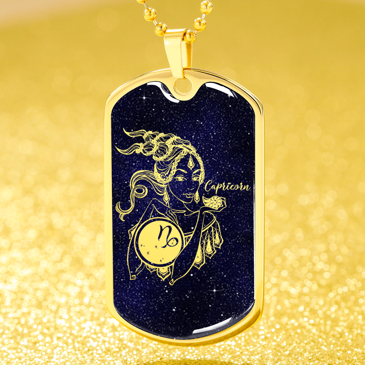 Capricorn Necklace Constellation Night Sky Stainless Steel or 18k Gold Dog Tag 24" Chain - Express Your Love Gifts