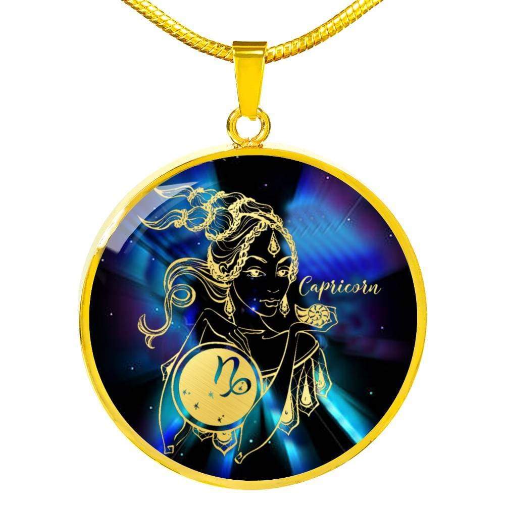 Capricorn Purple Galaxy Zodiac Necklace Stainless Steel or 18k Gold Circle Pendant - Express Your Love Gifts