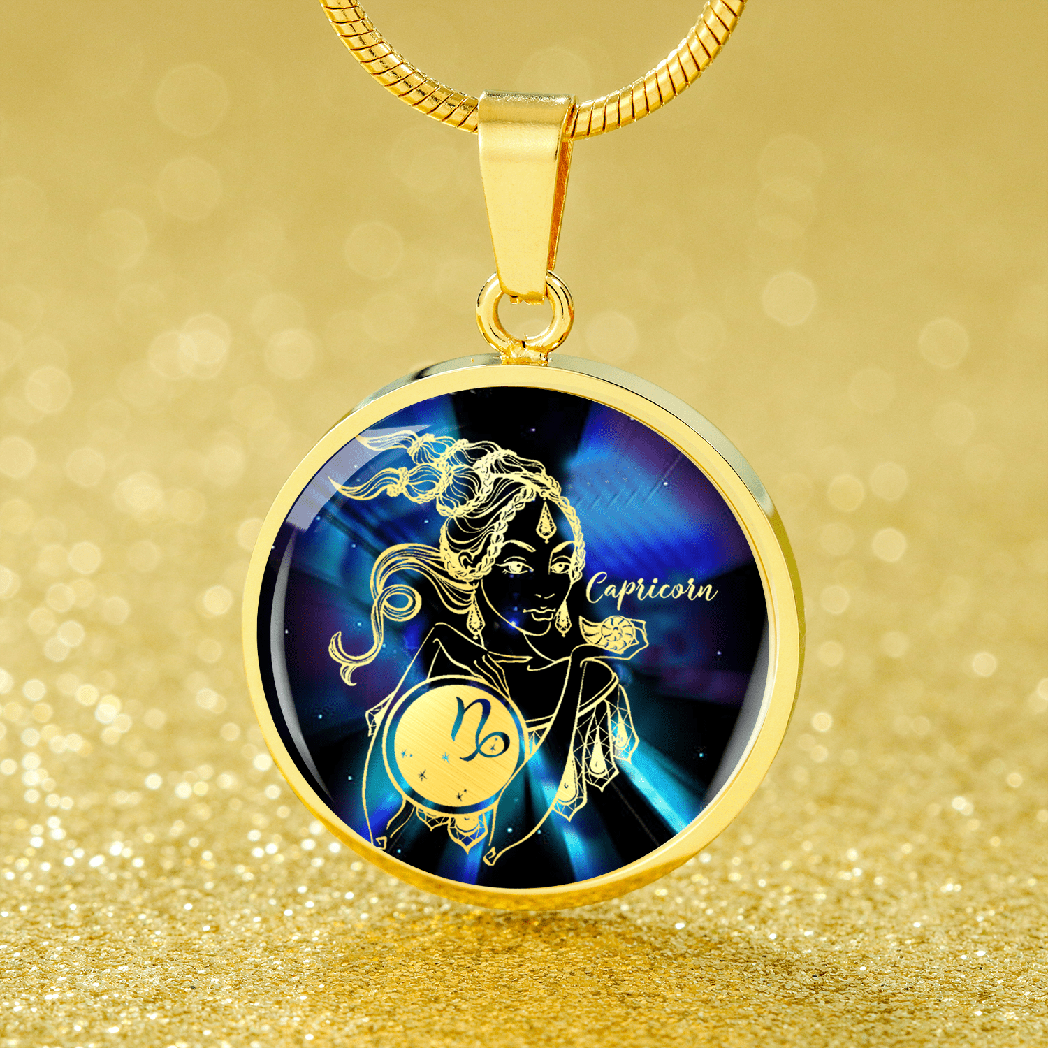 Capricorn Purple Galaxy Zodiac Necklace Stainless Steel or 18k Gold Circle Pendant - Express Your Love Gifts