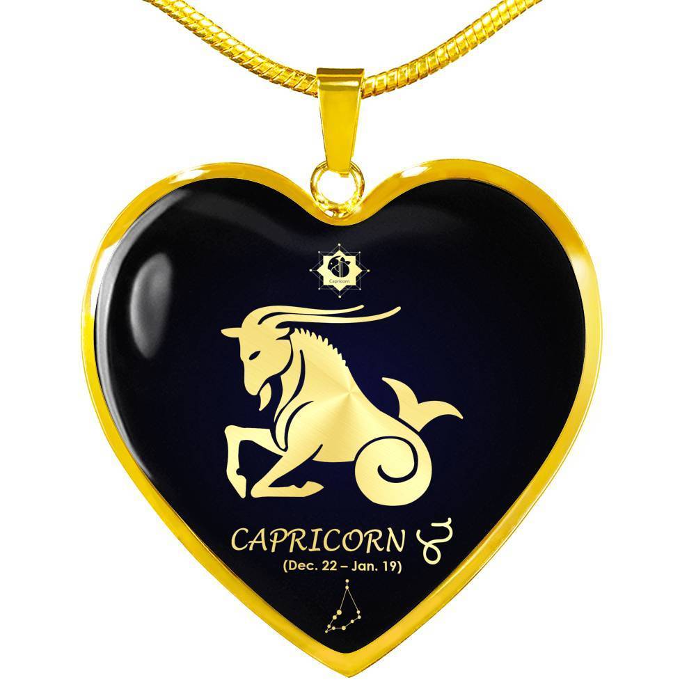 Capricorn Sign Zodiac Stainless Steel Necklace 18k Gold Heart Pendant 18-22"-Express Your Love Gifts