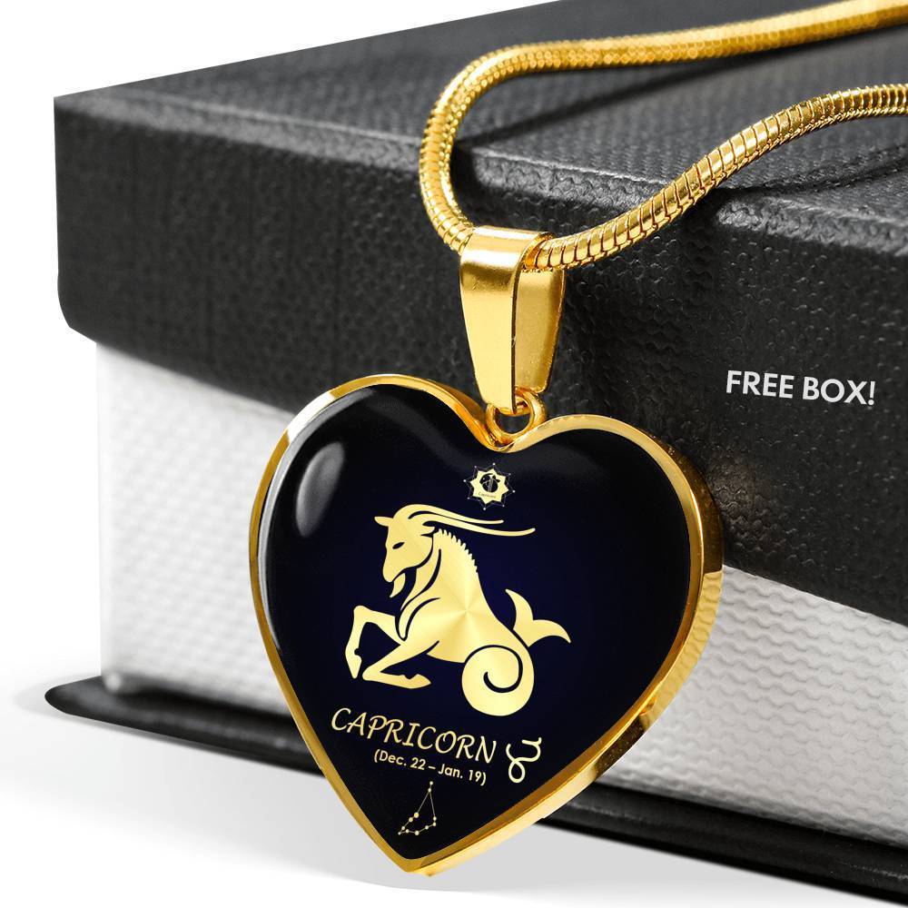 Capricorn Sign Zodiac Stainless Steel Necklace 18k Gold Heart Pendant 18-22"-Express Your Love Gifts