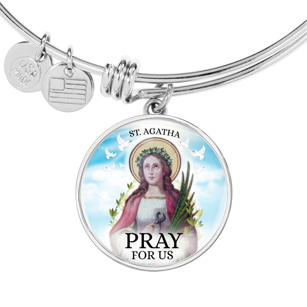 Catholic Saint Agatha Circle Bangle Bracelet Stainless Steel or 18k Gold" - Express Your Love Gifts