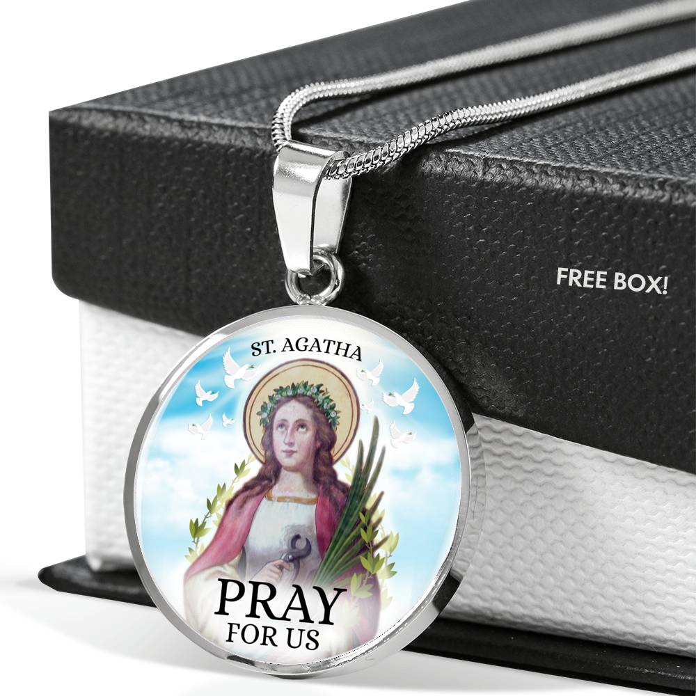 Catholic Saint Agatha Circle Necklace Stainless Steel or 18k Gold 18-22" - Express Your Love Gifts