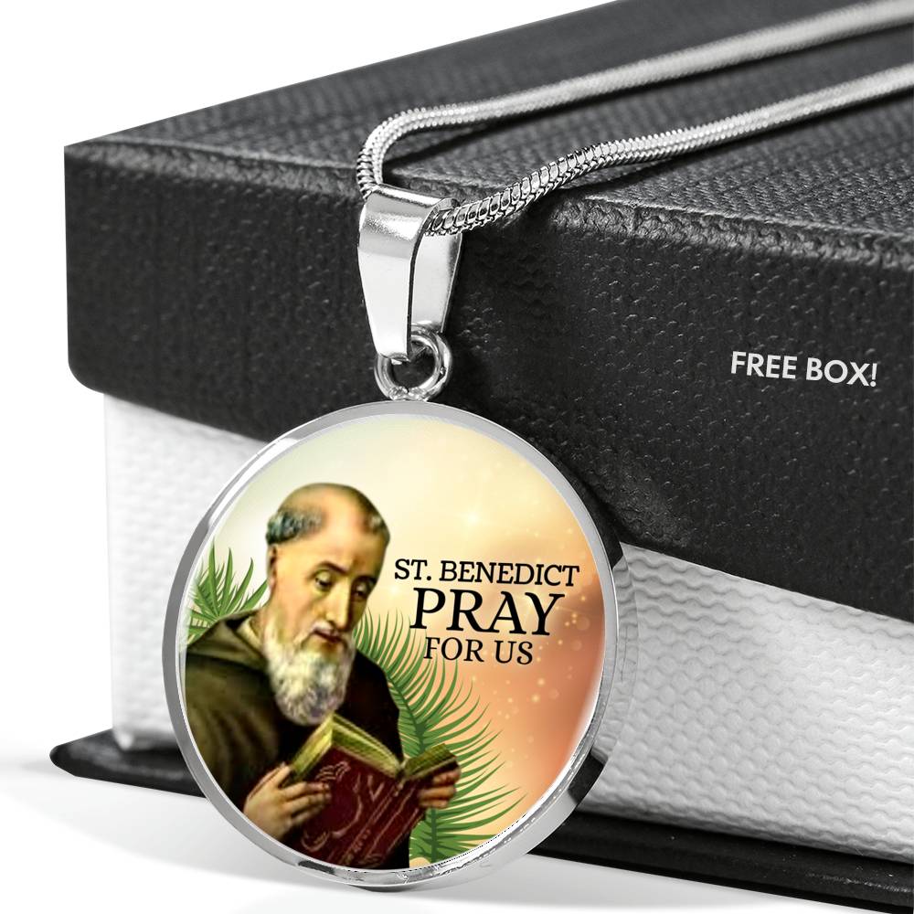 Catholic Saint Benedict Circle Necklace Stainless Steel or 18k Gold 18-22" - Express Your Love Gifts