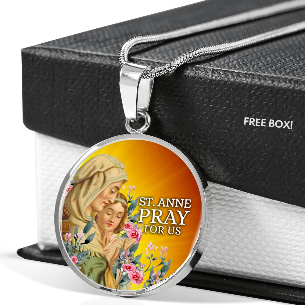 Catholic St. Anne Circle Necklace Stainless Steel or 18k Gold 18-22" - Express Your Love Gifts