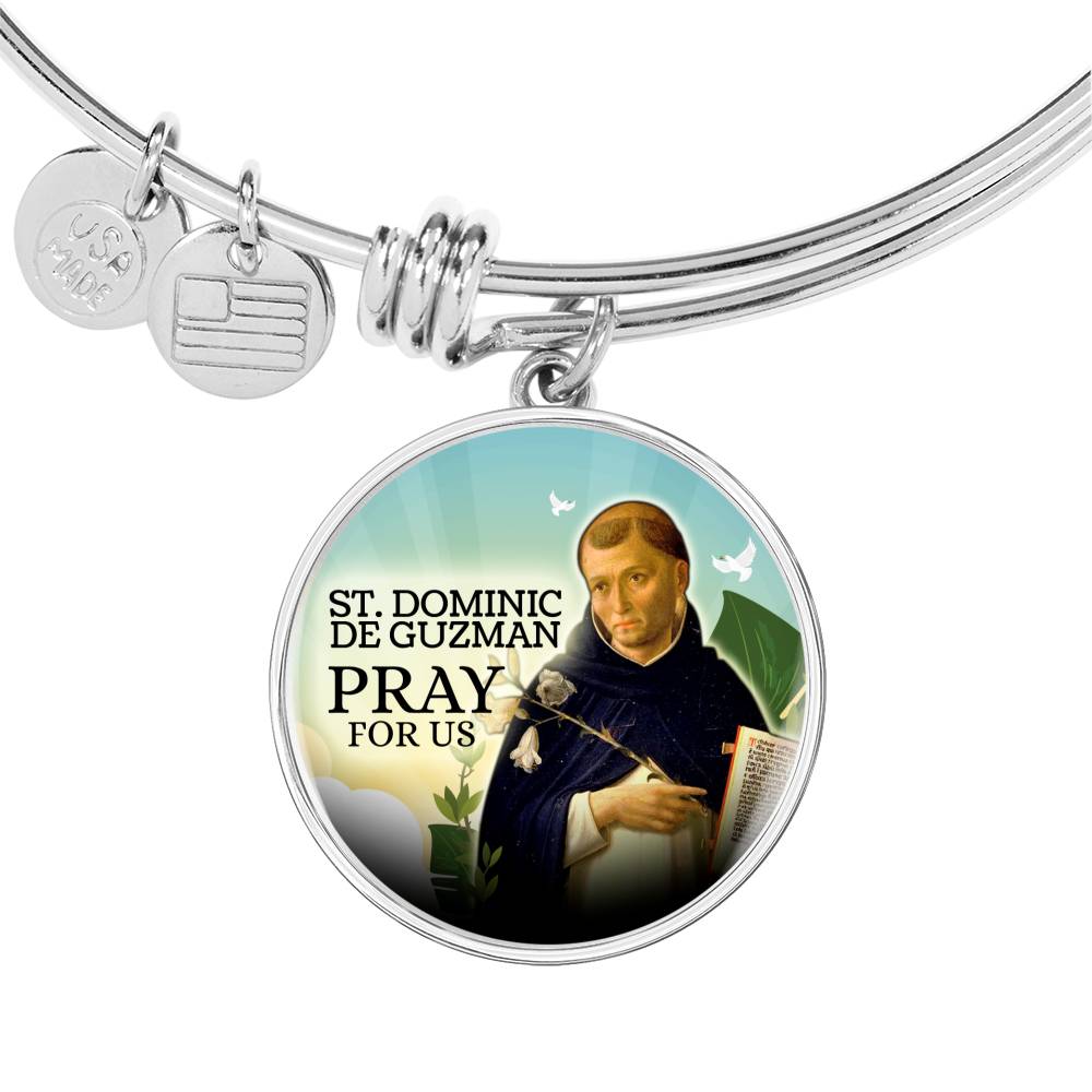 Catholic St. Dominic De Guzman Circle Bangle Bracelet Stainless Steel or 18k Gold" - Express Your Love Gifts