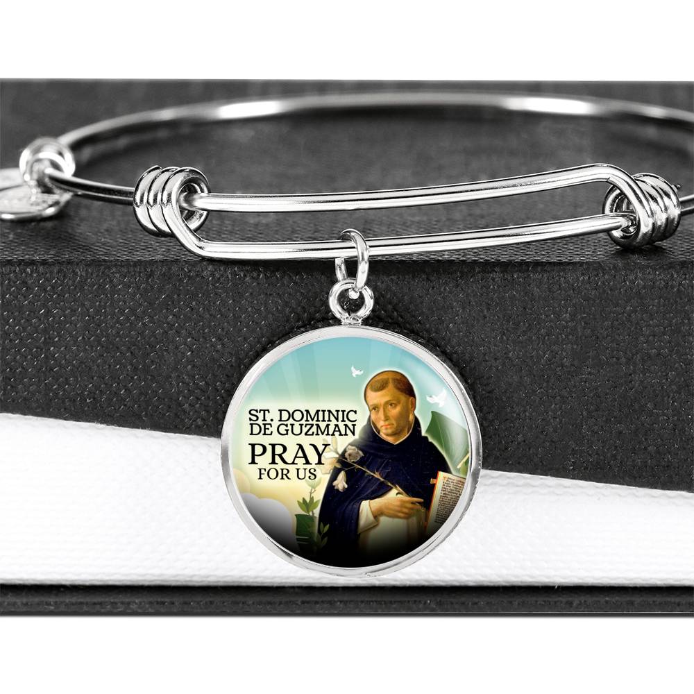 Catholic St. Dominic De Guzman Circle Bangle Bracelet Stainless Steel or 18k Gold" - Express Your Love Gifts
