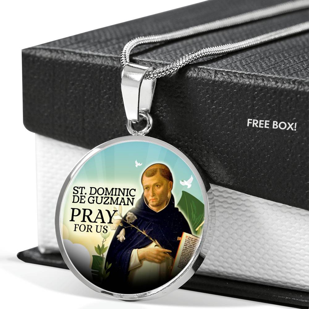 Catholic St. Dominic De Guzman Circle Necklace Stainless Steel or 18k Gold 18-22" - Express Your Love Gifts