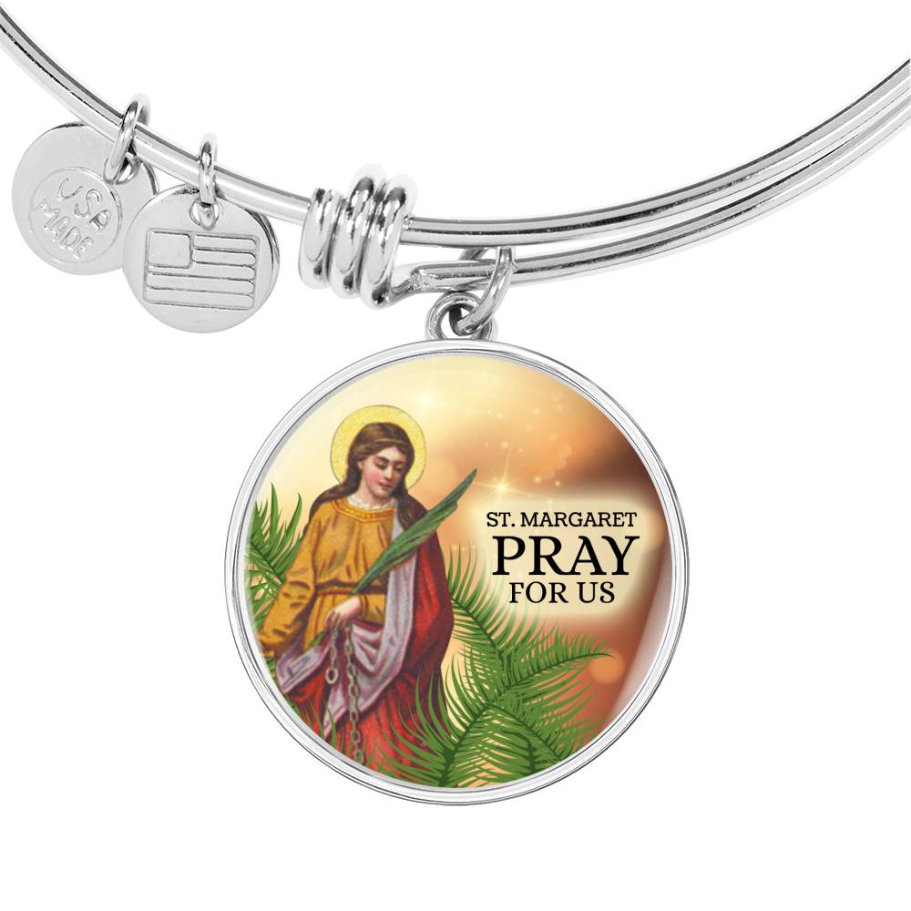 Catholic St. Margaret Circle Bangle Bracelet Stainless Steel or 18k Gold" - Express Your Love Gifts