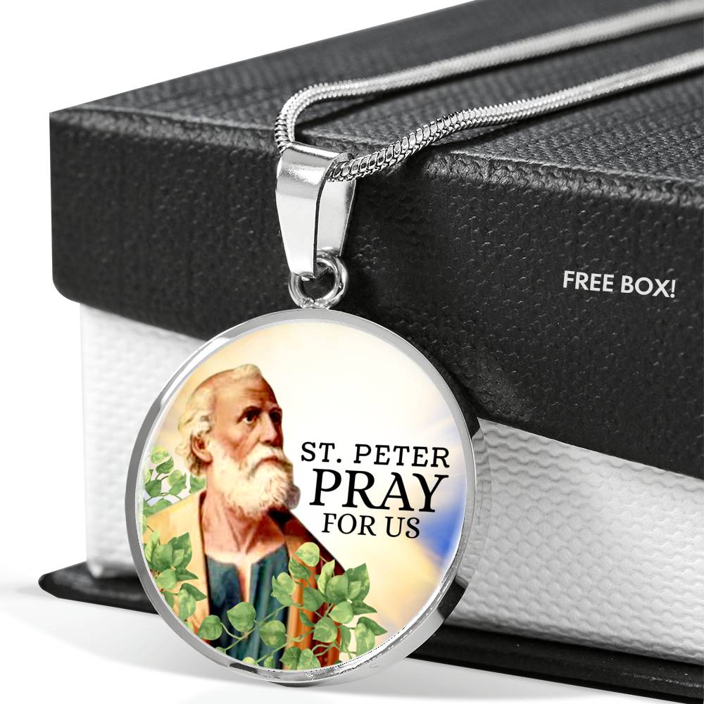 Catholic St. Peter Circle Necklace Stainless Steel or 18k Gold 18-22" - Express Your Love Gifts