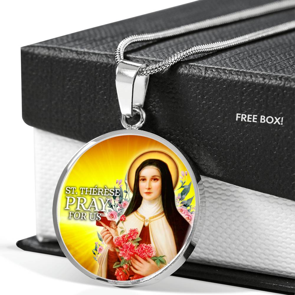 Catholic St. Therese Circle Necklace Stainless Steel or 18k Gold 18-22" - Express Your Love Gifts