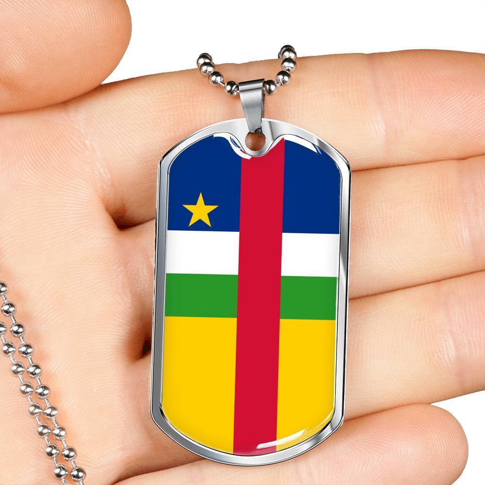 Central Africa Republic Flag Necklace Central African Republic Flag Stainless Steel or 18k Gold Dog Tag 24" - Express Your Love Gifts