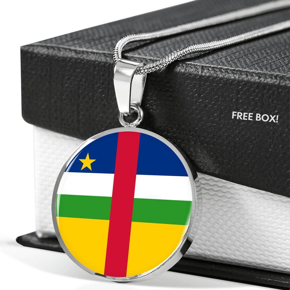 Central African Republic Flag Circle Necklace Stainless Steel or 18k Gold 18-22" - Express Your Love Gifts