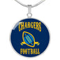 Chargers Football Circle Pendant Football Fan Necklace Stainless Steel or 18k Gold 18-22" - Express Your Love Gifts