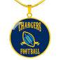 Chargers Football Circle Pendant Football Fan Necklace Stainless Steel or 18k Gold 18-22" - Express Your Love Gifts