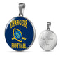 Chargers Football Circle Pendant Football Fan Necklace Stainless Steel or 18k Gold 18-22" - Express Your Love Gifts