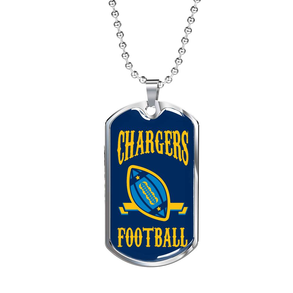 Chargers Football Dog Tag Stainless Steel or 18k Gold 24" Chain - Express Your Love Gifts