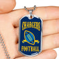 Chargers Football Dog Tag Stainless Steel or 18k Gold 24" Chain - Express Your Love Gifts