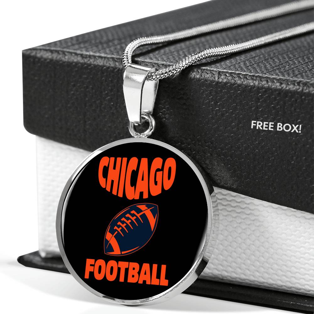 Chicago Circle Pendant Football Fan Necklace Stainless Steel or 18k Gold 18-22" - Express Your Love Gifts