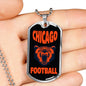 Chicago Football Fan Necklace Dog Tag Stainless Steel or 18k Gold 24" Chain - Express Your Love Gifts