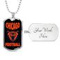 Chicago Football Fan Necklace Dog Tag Stainless Steel or 18k Gold 24" Chain - Express Your Love Gifts
