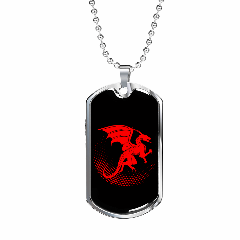 Chinese Red Dragon Necklace Stainless Steel or 18k Gold Dog Tag 24" Chain-Express Your Love Gifts