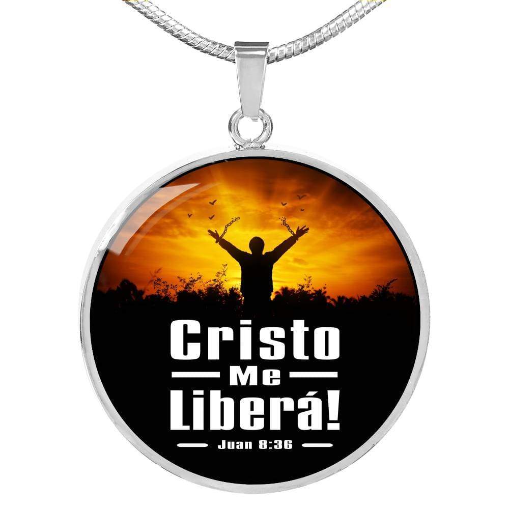 Christ Frees Me Spanish Juan 8:36 Circle Necklace Stainless Steel or 18k Gold 18-22"-Express Your Love Gifts