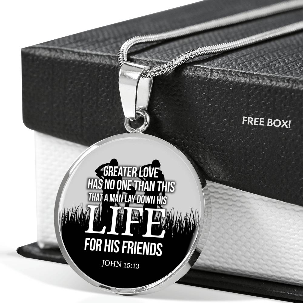 Christian John 15:13 Greater Love Circle Necklace Stainless Steel or 18k Gold 18-22" - Express Your Love Gifts