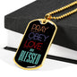 Christian Pray Obey Love Be Blessed Necklace Stainless Steel or 18k Gold Dog Tag 24" Chain - Express Your Love Gifts