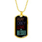 Christian Pray Obey Love Be Blessed Necklace Stainless Steel or 18k Gold Dog Tag 24" Chain - Express Your Love Gifts