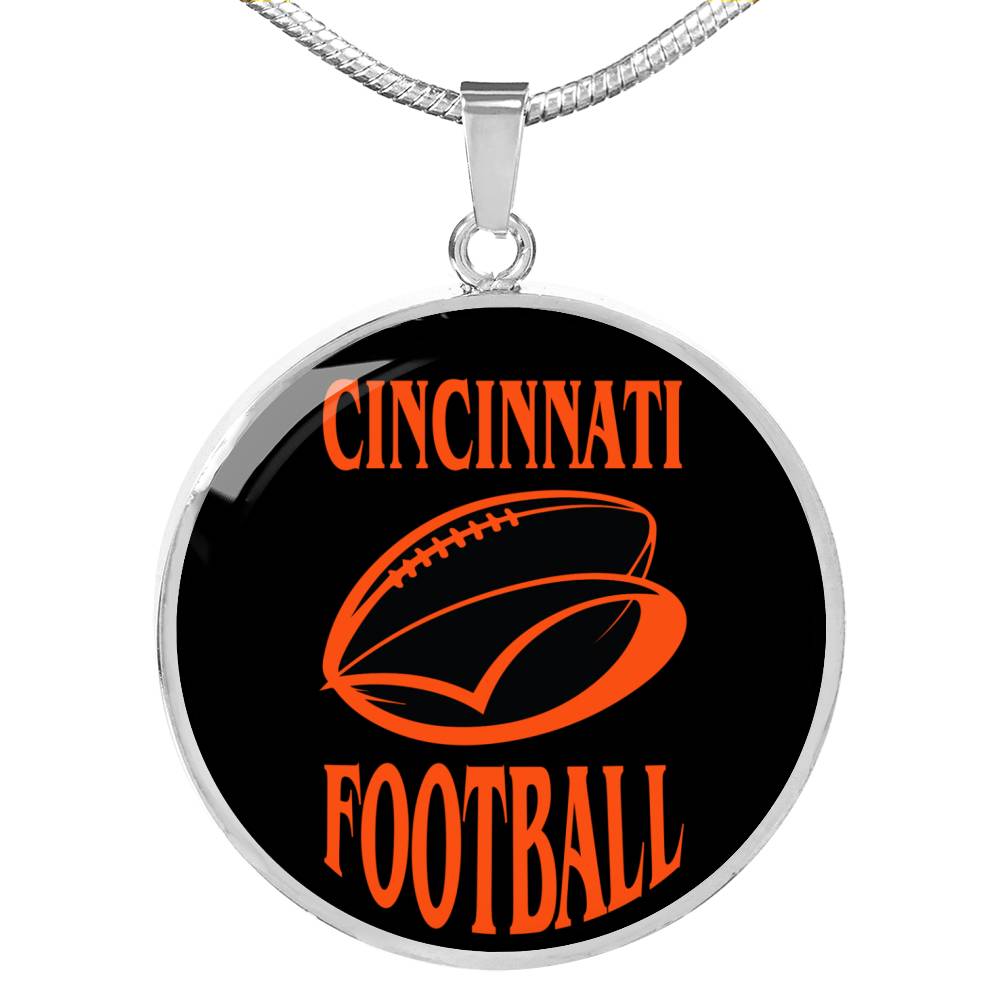 Cincinnati Circle Pendant Football Fan Necklace Stainless Steel or 18k Gold 18-22" - Express Your Love Gifts