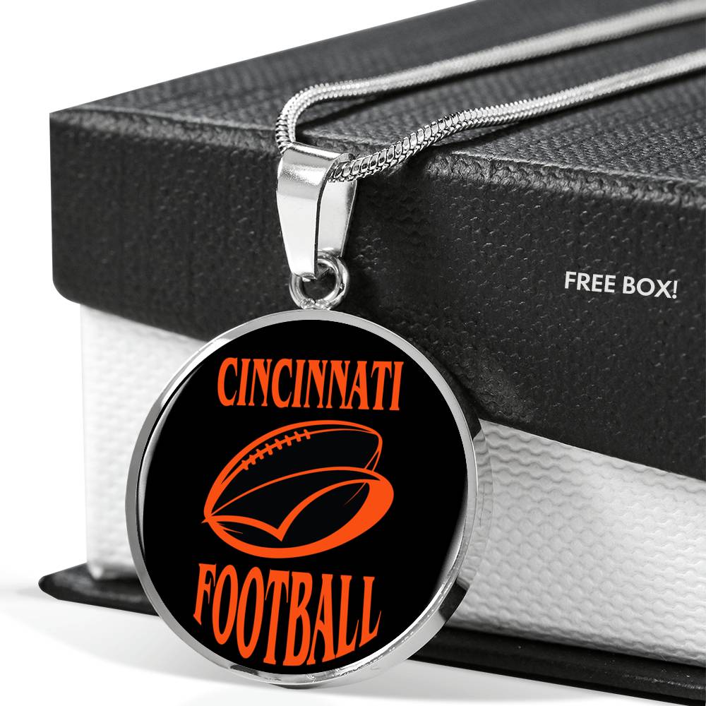Cincinnati Circle Pendant Football Fan Necklace Stainless Steel or 18k Gold 18-22" - Express Your Love Gifts